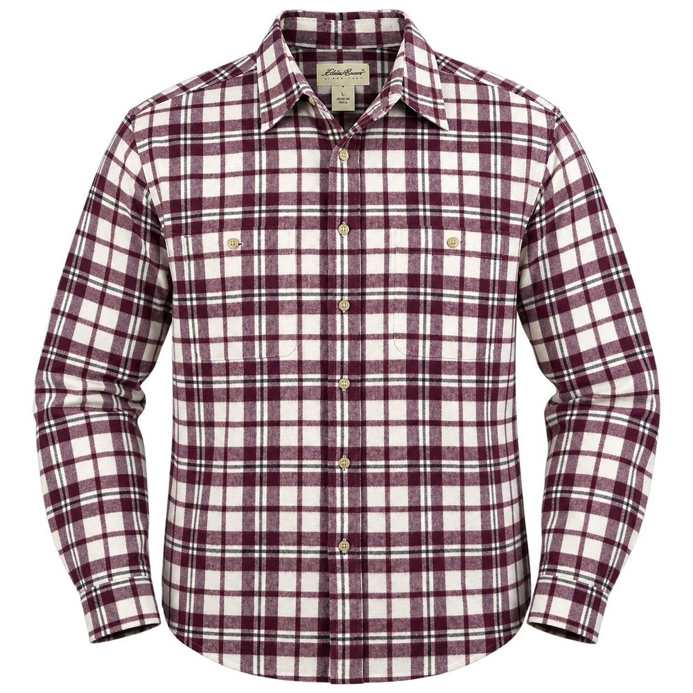 Vintage Eddie Bauer Chamois Shirt Men's Large Burgundy White Plaid Cotton NWT
